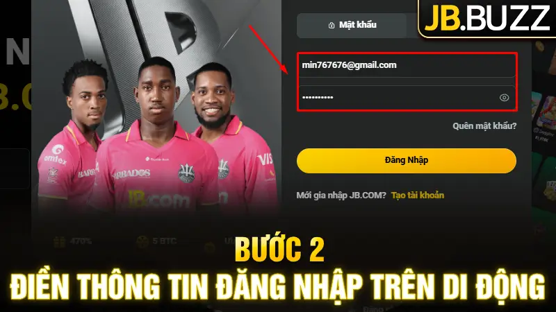 Điền thông tin đăng nhập trên ứng dụng