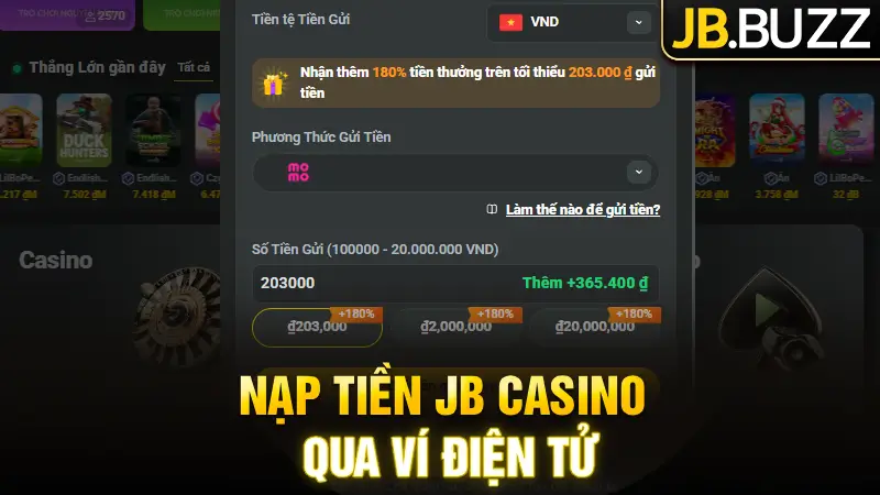 Hướng dẫn nạp tiền JB Casino thông qua tiền điện tử