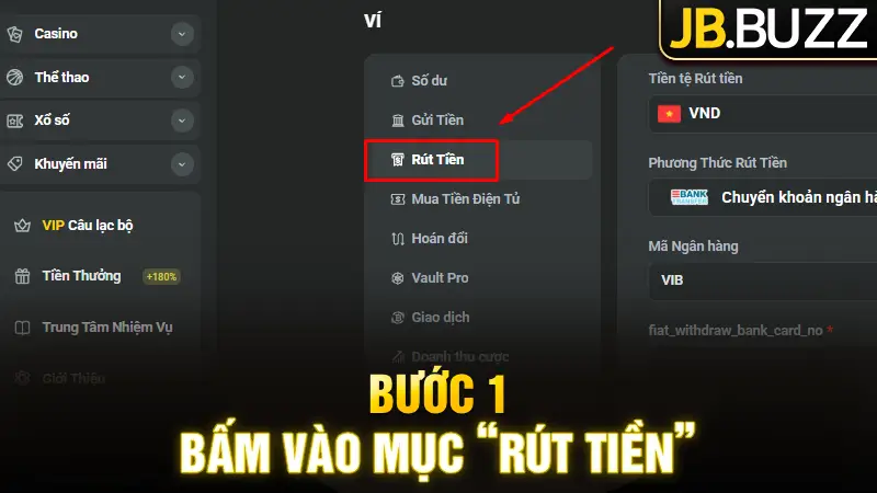 Bấm vào mục “Rút tiền” trong giao diện ví thanh toán