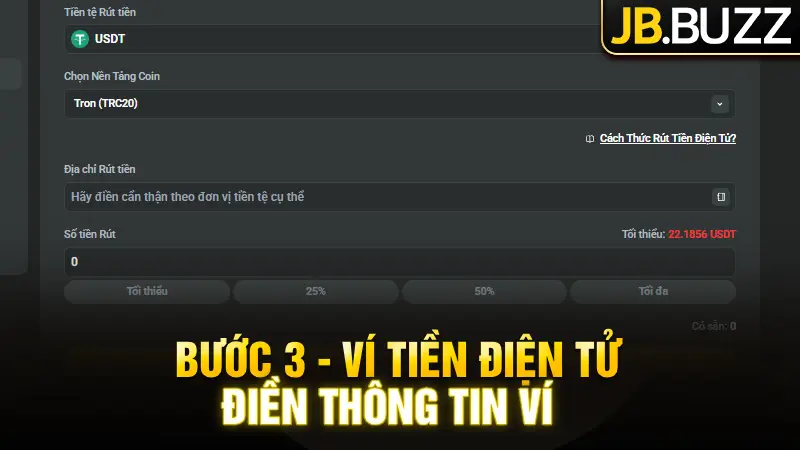 Điền thông tin ví tiền điện tử muốn rút