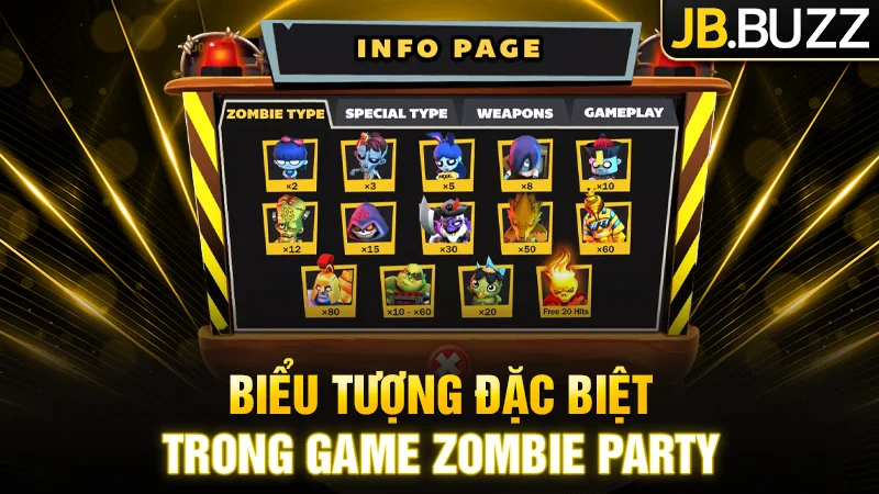Các biểu tượng trong game Zombie Party cực đa dạng