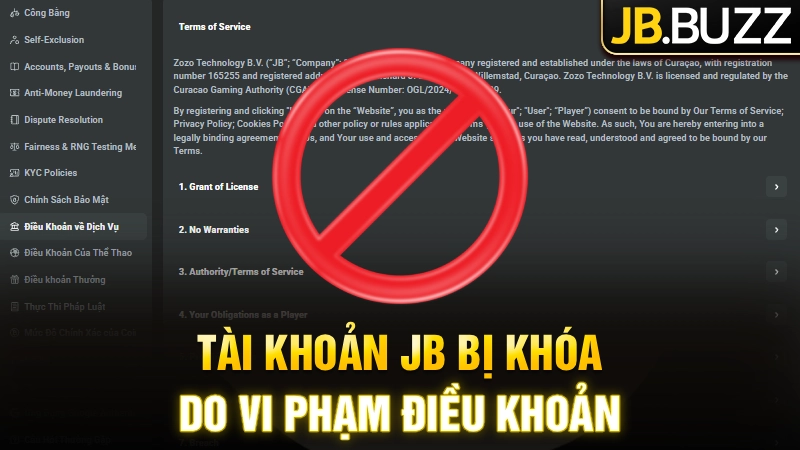 Tài khoản JB bị do vi phạm điều khoản
