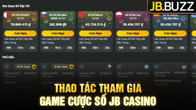 Thao tác tham gia game cược số JB Casino